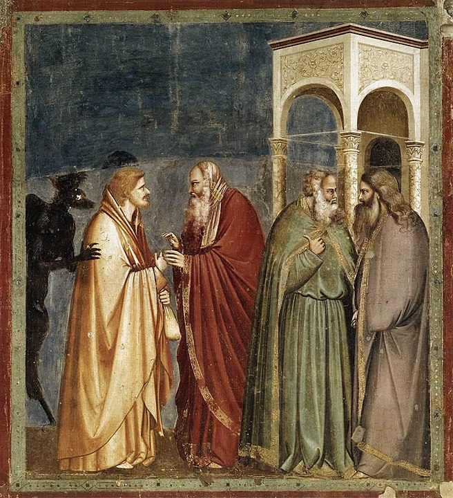 Giotto di Bondone Zdrada Judasza: Wręczenie srebrników Judaszowi
