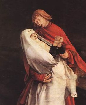 Matthias_Grünewald, Ukrzyżowanie, fragment, Maryja oraz św. Jan