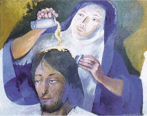 Maria Magdalena wylewa olejek nardowy